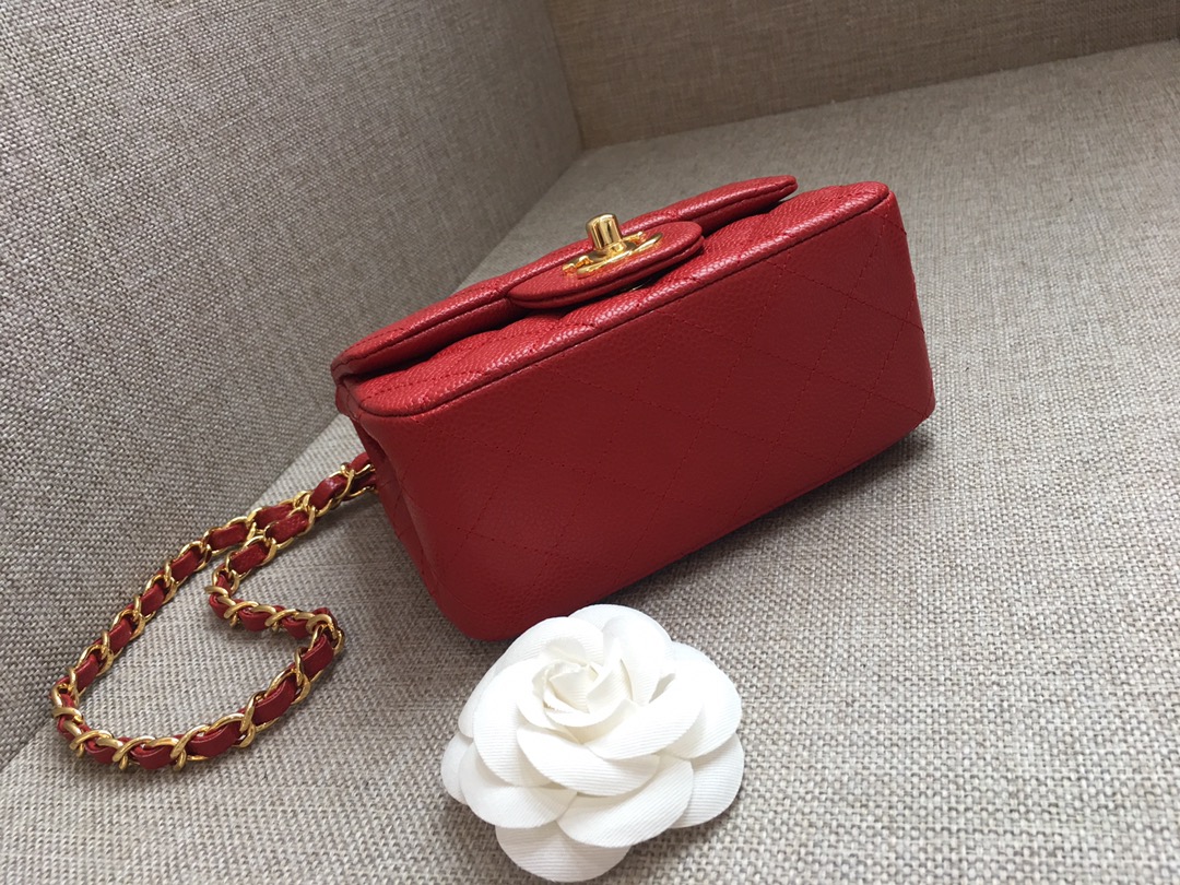 Mini Classic Flap Caviar Bag A01115 Red/Gold